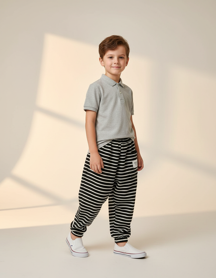 Pantalon Baggy Rayé Noir Blanc Molletonné Enfant - Multicolore