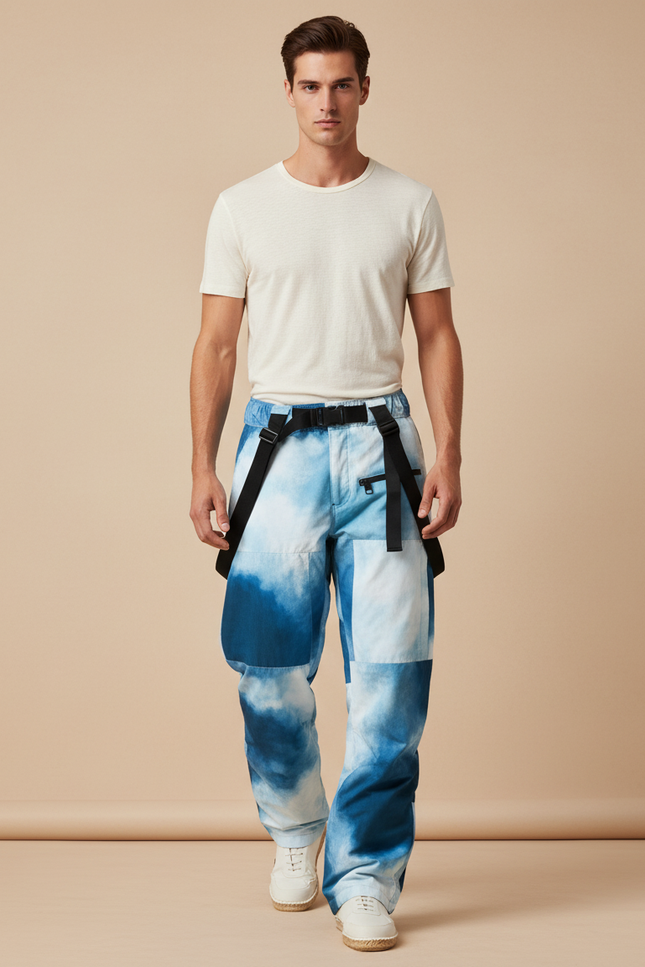 Pantalon Baggy Tie-Dye Bleu Imperméable Salopette Ski Homme - Multicolore Polyester