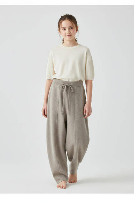 Pantalon Baggy Gris Tricoté Ample Décontracté Fille - Maille