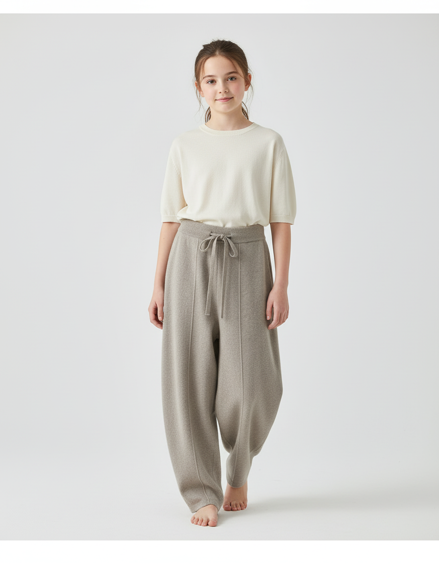 Pantalon Baggy Gris Tricoté Ample Décontracté Fille - Maille