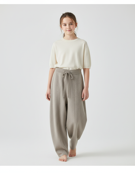 Pantalon Baggy Gris Tricoté Ample Décontracté Fille - Maille