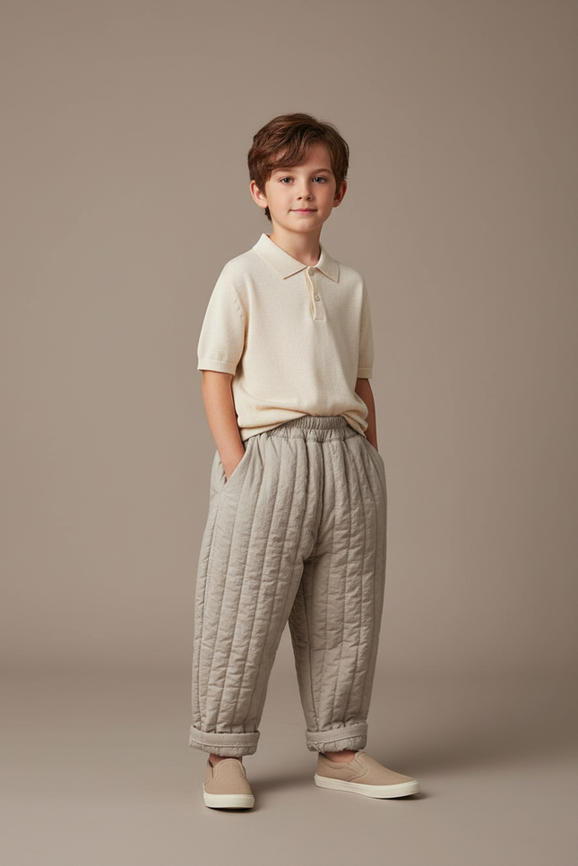 Pantalon Baggy Gris Matelassé Ample Confortable Enfant - Molleton