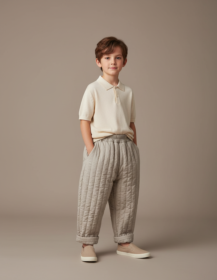 Pantalon Baggy Gris Matelassé Ample Confortable Enfant - Molleton