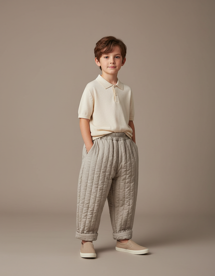 Pantalon Baggy Gris Matelassé Ample Confortable Enfant - Molleton