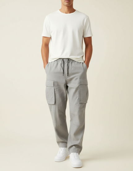 Pantalon Baggy Gris Coton Cargo Ample Décontracté Homme