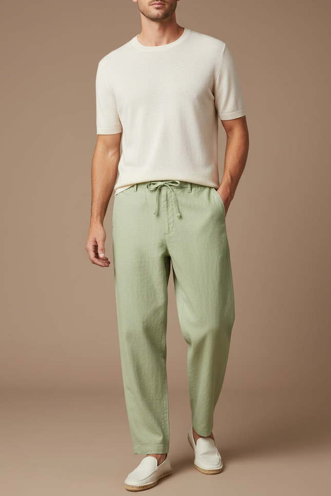 Pantalon Baggy Vert Menthe Lin Ample Cordon Homme