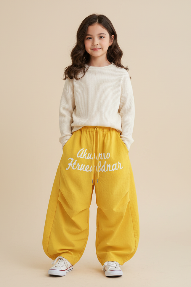 Pantalon Baggy Jaune Ample Lettres Streetwear Enfant - Toile