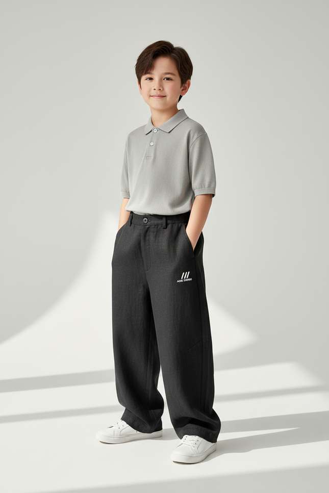 Pantalon Baggy Noir Ample Décontracté Coton Enfant - Lin