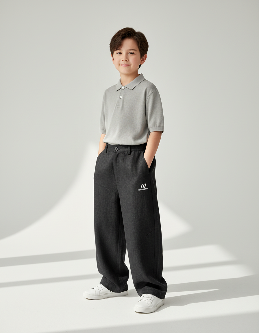 Pantalon Baggy Noir Ample Décontracté Coton Enfant - Lin