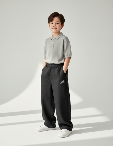 Pantalon Baggy Noir Ample Décontracté Coton Enfant - Lin