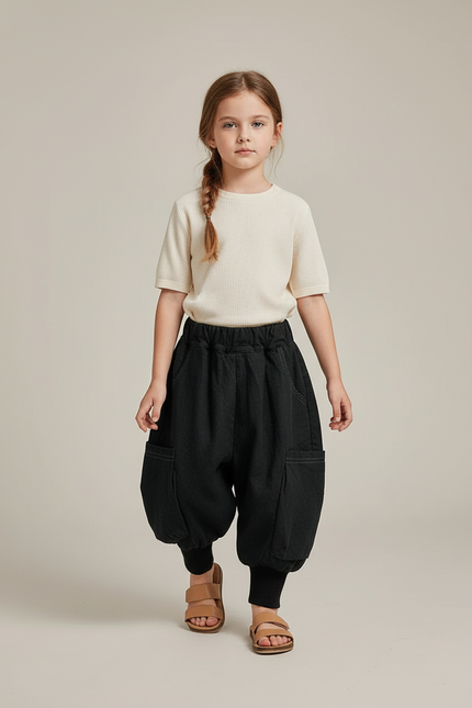 Pantalon Baggy Noir Ample Cargo Coton Enfant