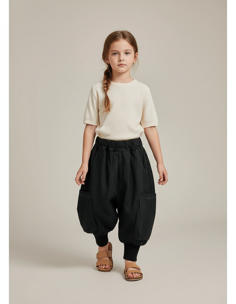 Pantalon Baggy Noir Ample Cargo Coton Enfant