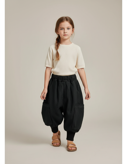 Pantalon Baggy Noir Ample Cargo Coton Enfant
