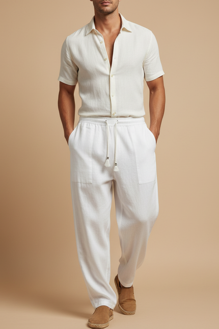 Pantalon Baggy Homme Blanc Parachute - Lin
