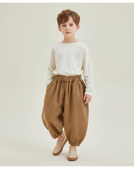 Pantalon Baggy Marron Ample Coton Enfant Uni Confortable - Molleton