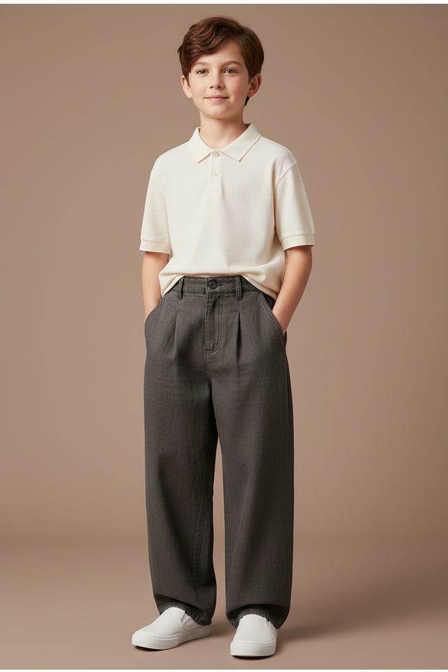 Pantalon Baggy Gris Plissé Large Décontracté Enfant - Jean