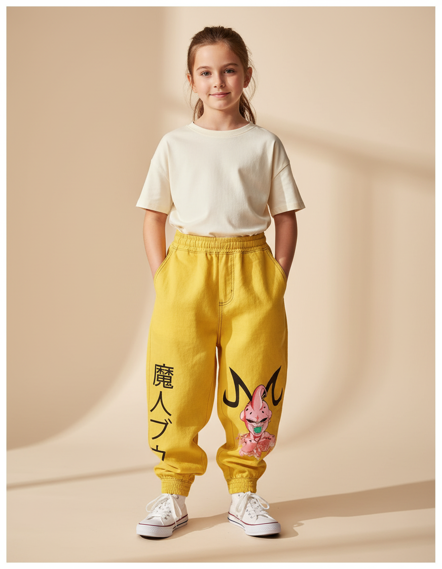 Pantalon Baggy Jaune Coton Ample Majin Buu Enfant Décontracté