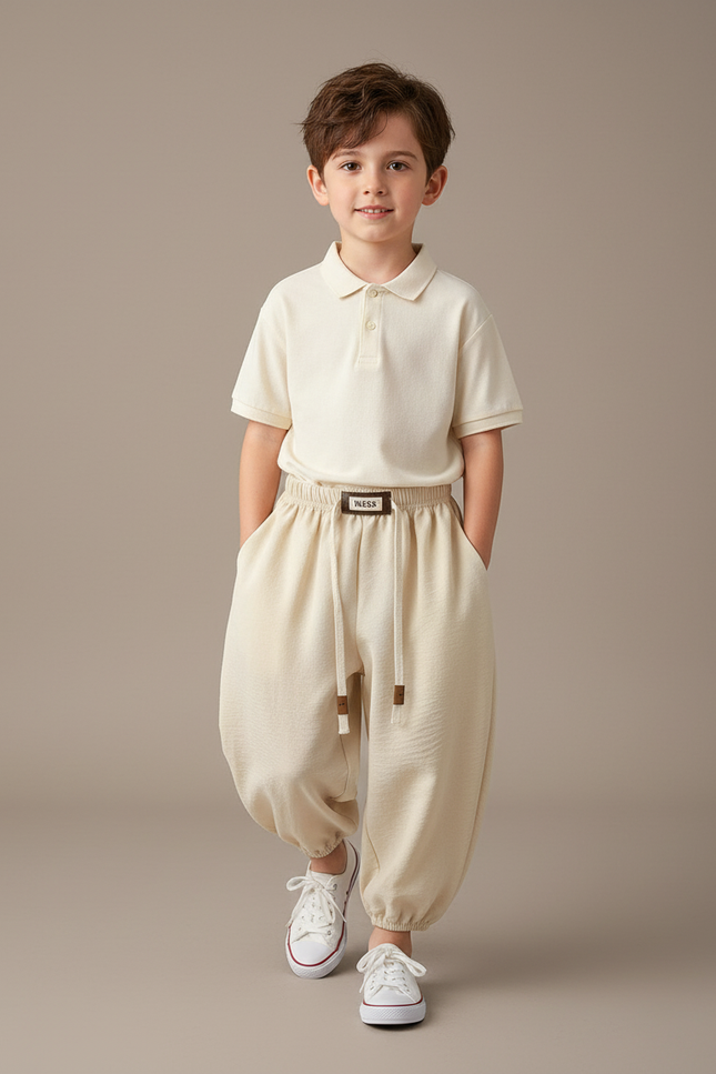 Pantalon Baggy Beige Ample Coton Enfant Sport
