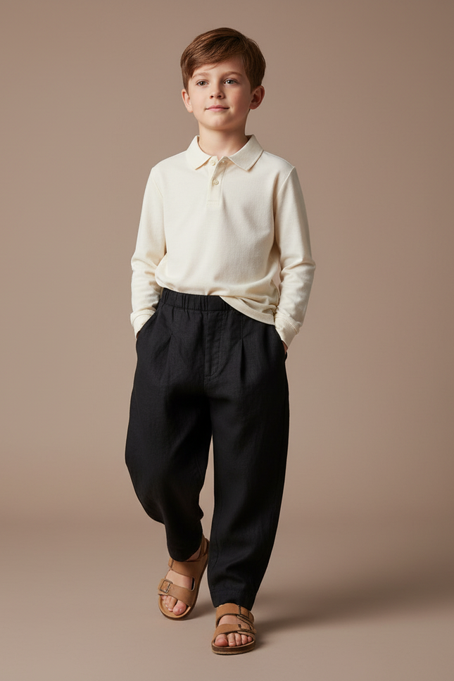 Pantalon Baggy Noir Lin Ample Plissé Enfant