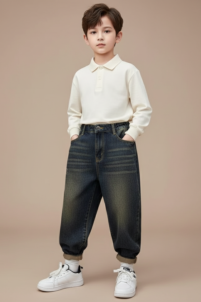 Pantalon Baggy Denim Ample Garçon Décontracté Hiver - Bleu Jean