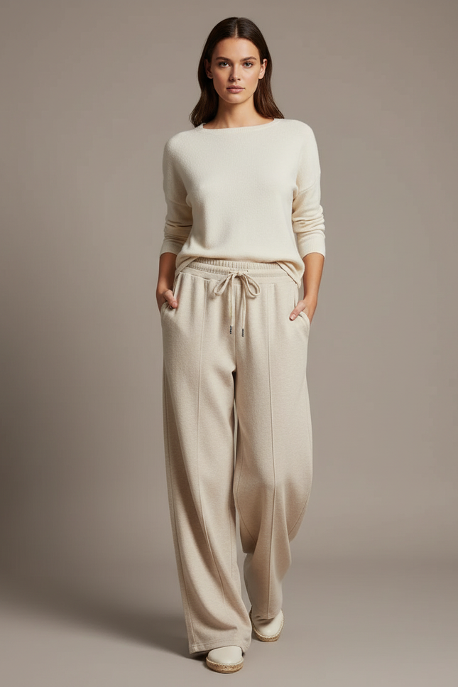 Pantalon Baggy Beige Cordon Ample Confortable Décontracté - Molleton