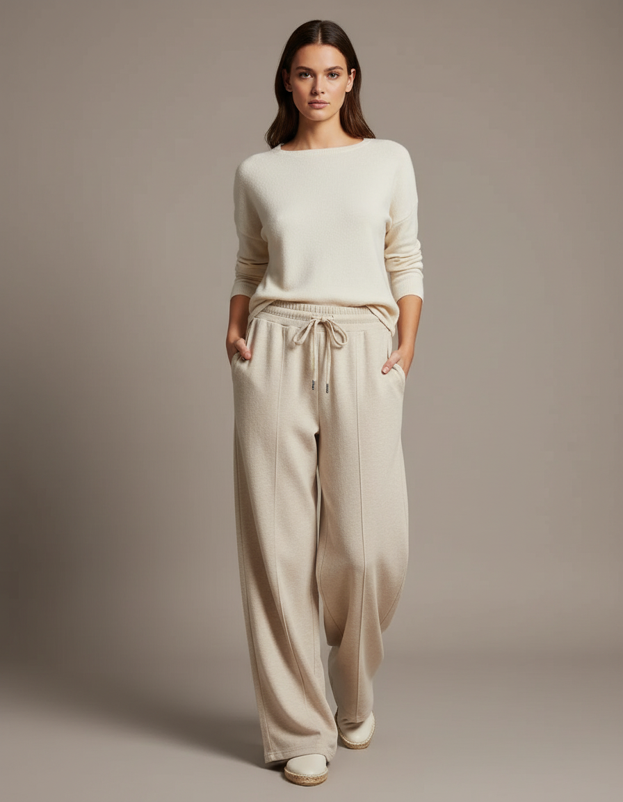 Pantalon Baggy Beige Cordon Ample Confortable Décontracté - Molleton