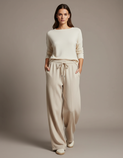 Pantalon Baggy Beige Cordon Ample Confortable Décontracté - Molleton