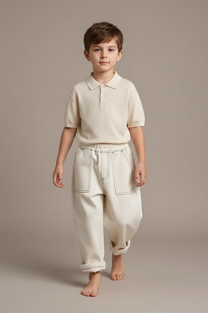 Pantalon Baggy Beige Coton Ample Confortable Enfant - Jean