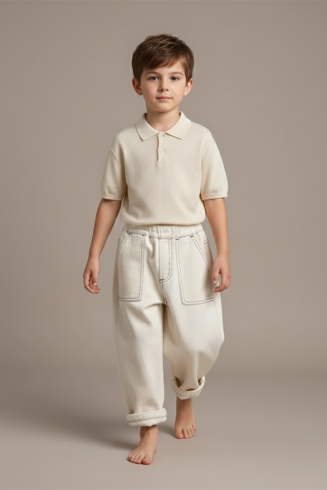 Pantalon Baggy Beige Coton Ample Confortable Enfant - Jean