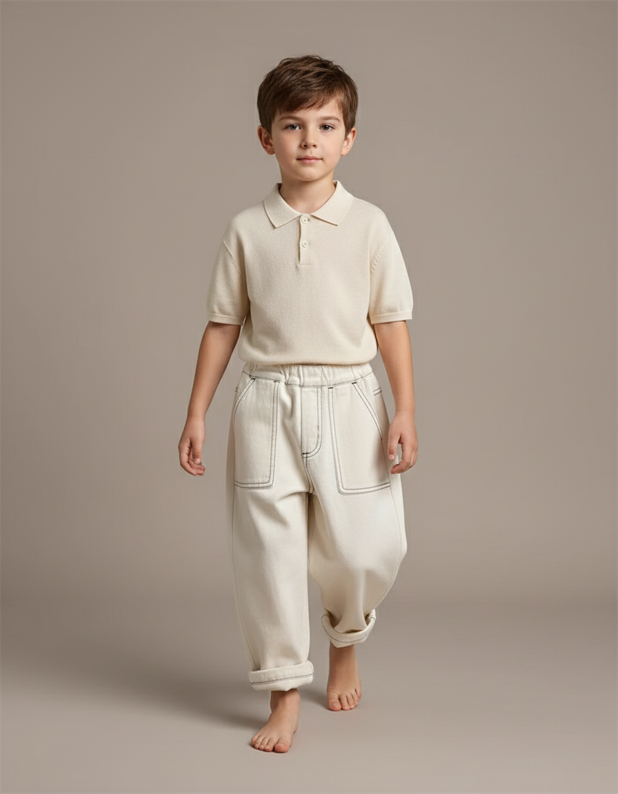 Pantalon Baggy Beige Coton Ample Confortable Enfant - Jean
