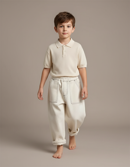 Pantalon Baggy Beige Coton Ample Confortable Enfant - Jean