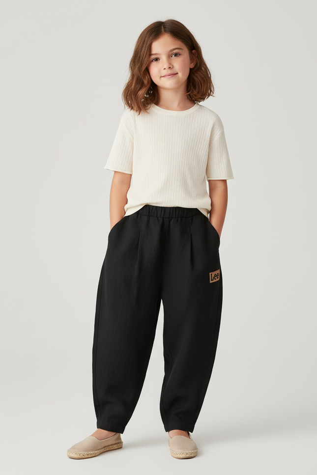 Pantalon Baggy Noir Ample Fluide Coton Enfant