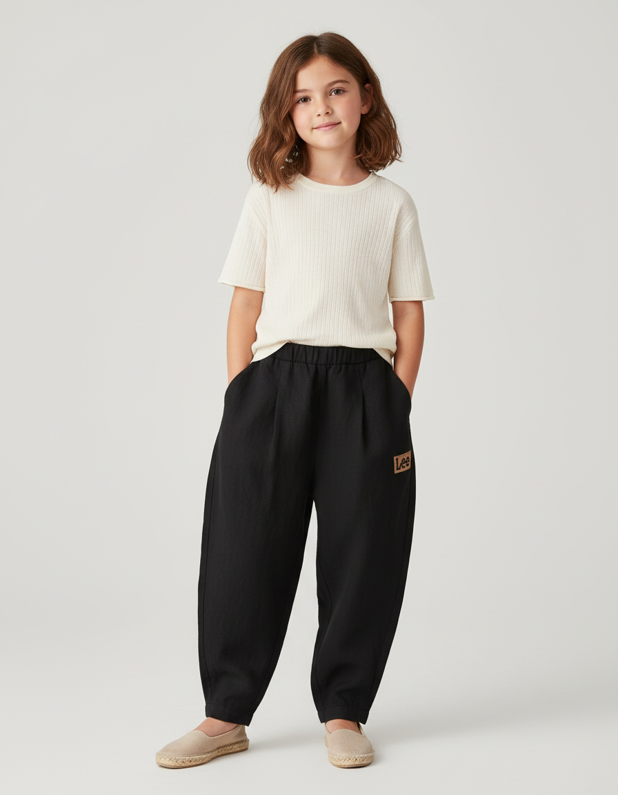 Pantalon Baggy Noir Ample Fluide Coton Enfant