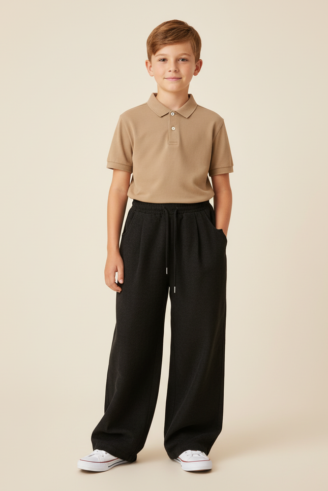Pantalon Baggy Garçon Noir Parachute Velours - Cordé