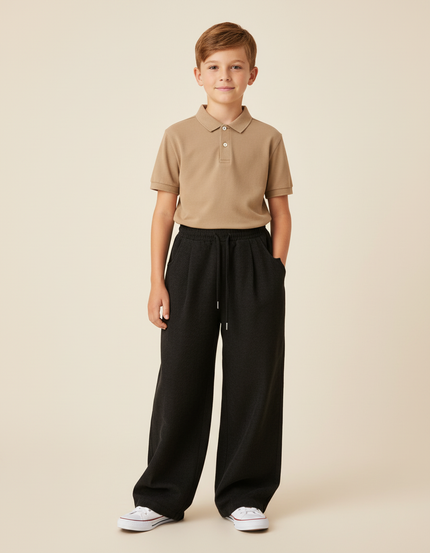 Pantalon Baggy Garçon Noir Parachute Velours - Cordé