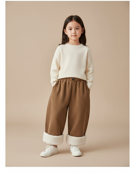 Pantalon Baggy Côtelé Marron Doublé Polaire Enfant - Cordé