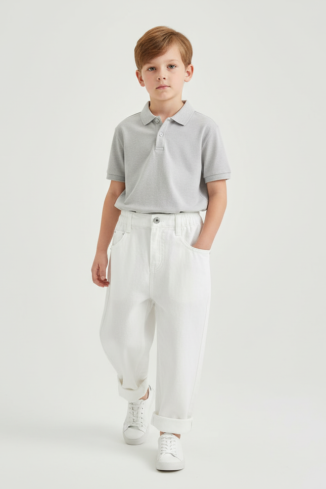 Pantalon Baggy Blanc Jean Ample Décontracté Enfant