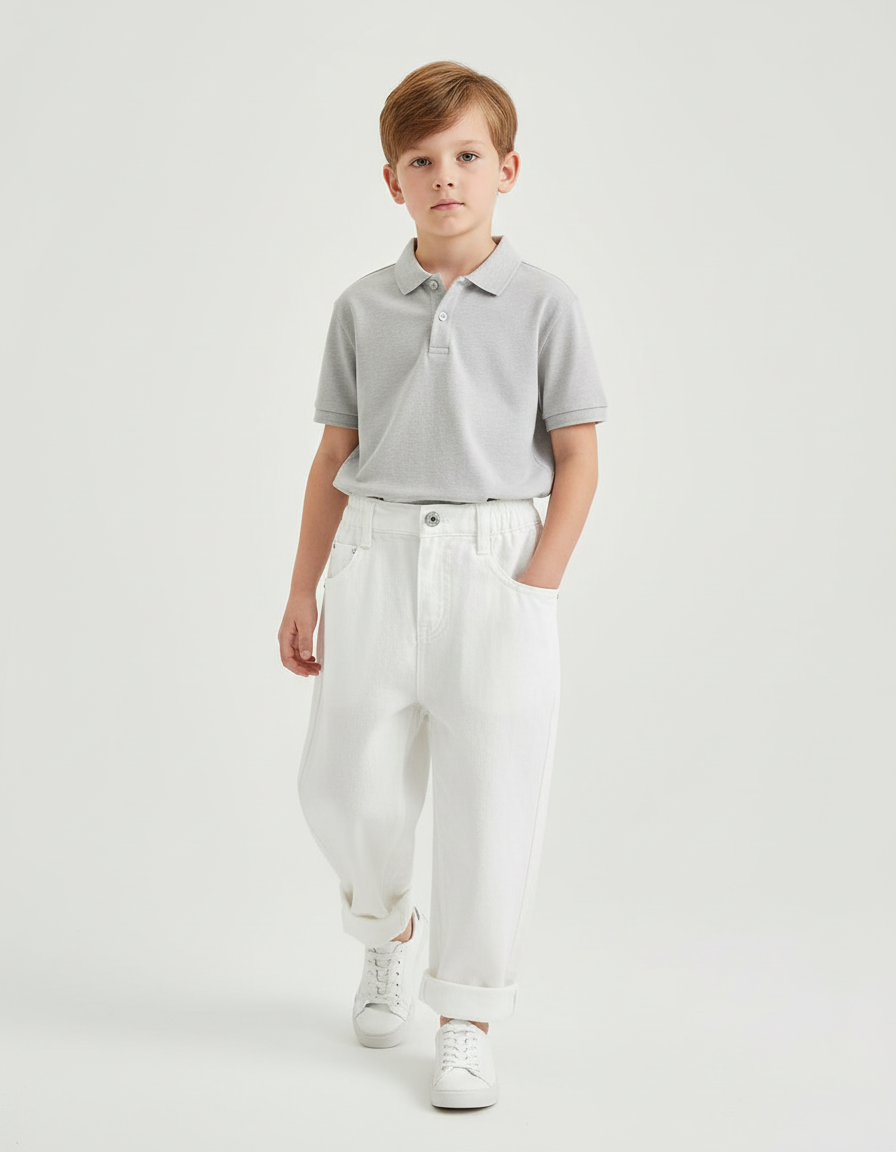 Pantalon Baggy Blanc Jean Ample Décontracté Enfant