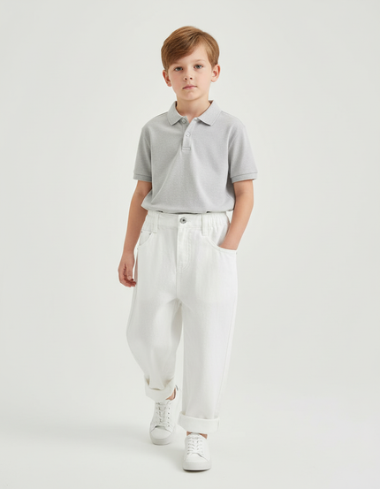 Pantalon Baggy Blanc Jean Ample Décontracté Enfant