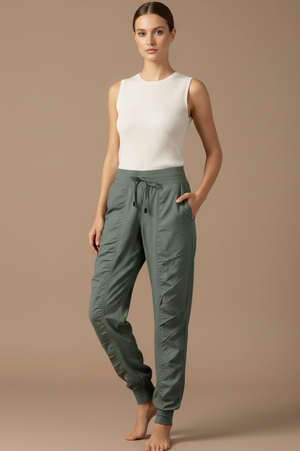 Pantalon Baggy Vert Kaki Fluide Sport Femme - Polyester