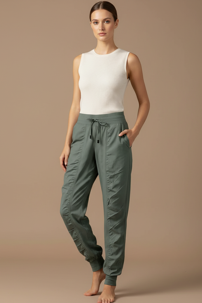 Pantalon Baggy Vert Kaki Fluide Sport Femme - Polyester