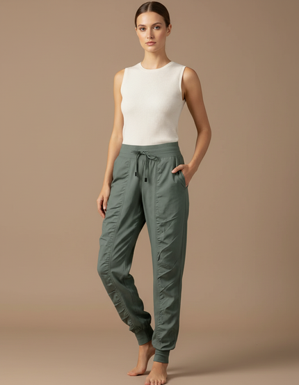 Pantalon Baggy Vert Kaki Fluide Sport Femme - Polyester