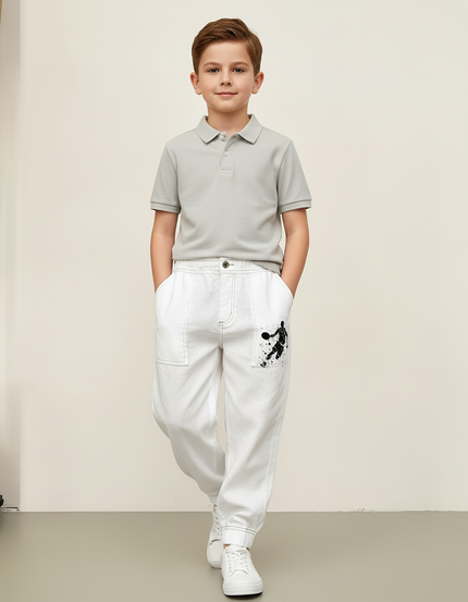 Pantalon Baggy Blanc Imprimé Basketball Décontracté Garçon - Jean