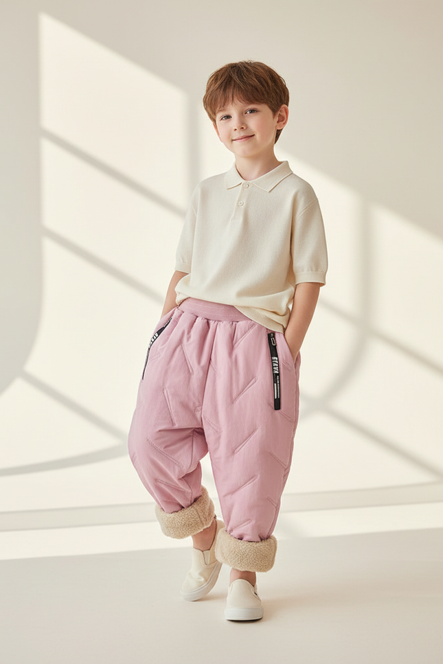 Pantalon Baggy Rose Matelassé Doublé Polaire Hiver Enfant - Polyester