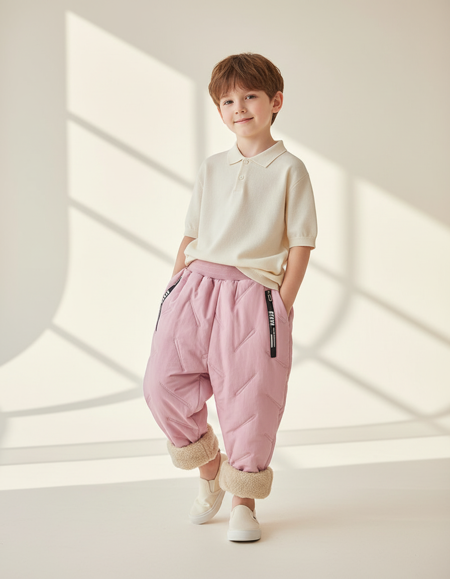 Pantalon Baggy Rose Matelassé Doublé Polaire Hiver Enfant - Polyester