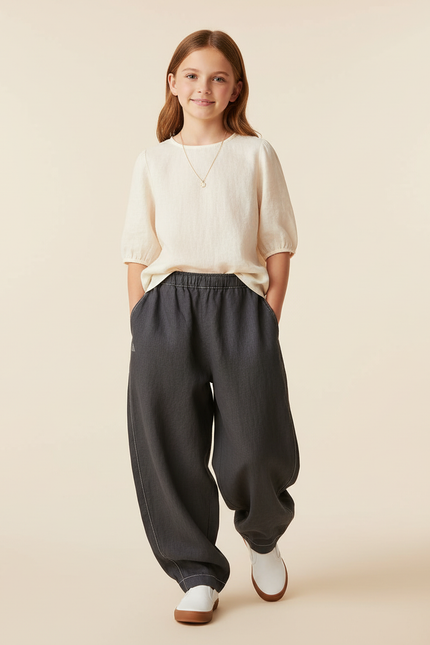 Pantalon Baggy Gris Foncé Ample Confortable Enfant - Lin