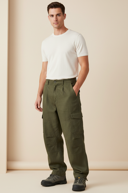 Pantalon Baggy Kaki Coton Ample Cargo Homme - Toile