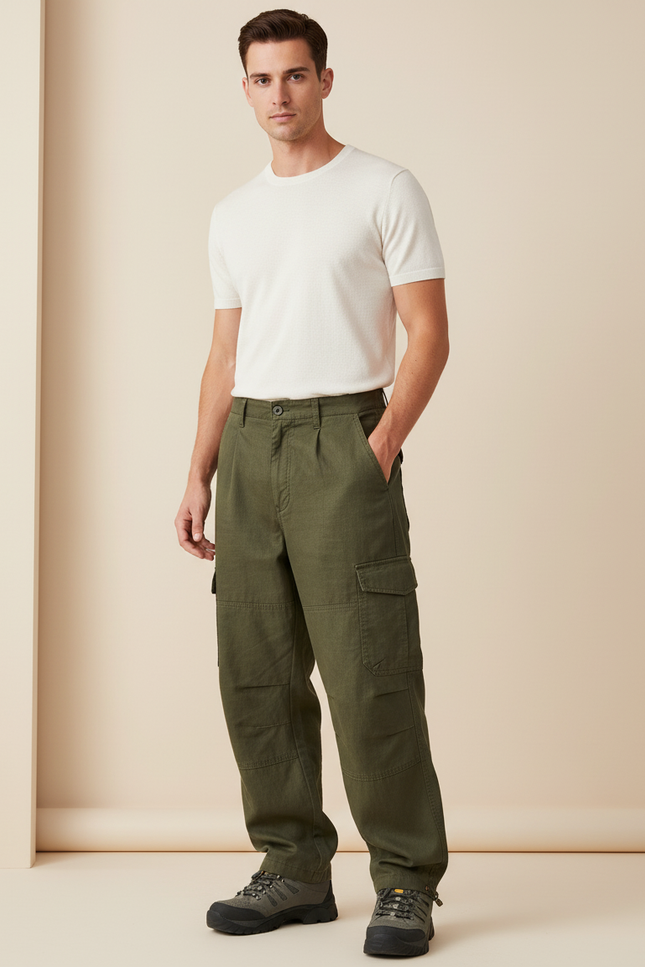 Pantalon Baggy Kaki Coton Ample Cargo Homme - Toile