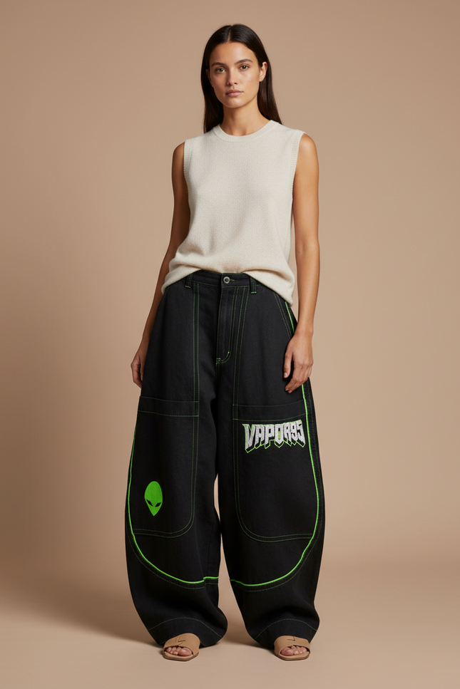 Pantalon Baggy Noir Ample Streetwear Alien Néon - Jean