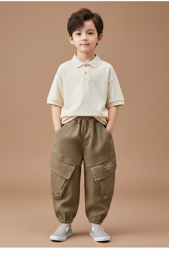 Pantalon Baggy Kaki Cargo Ample Enfant Décontracté - Toile